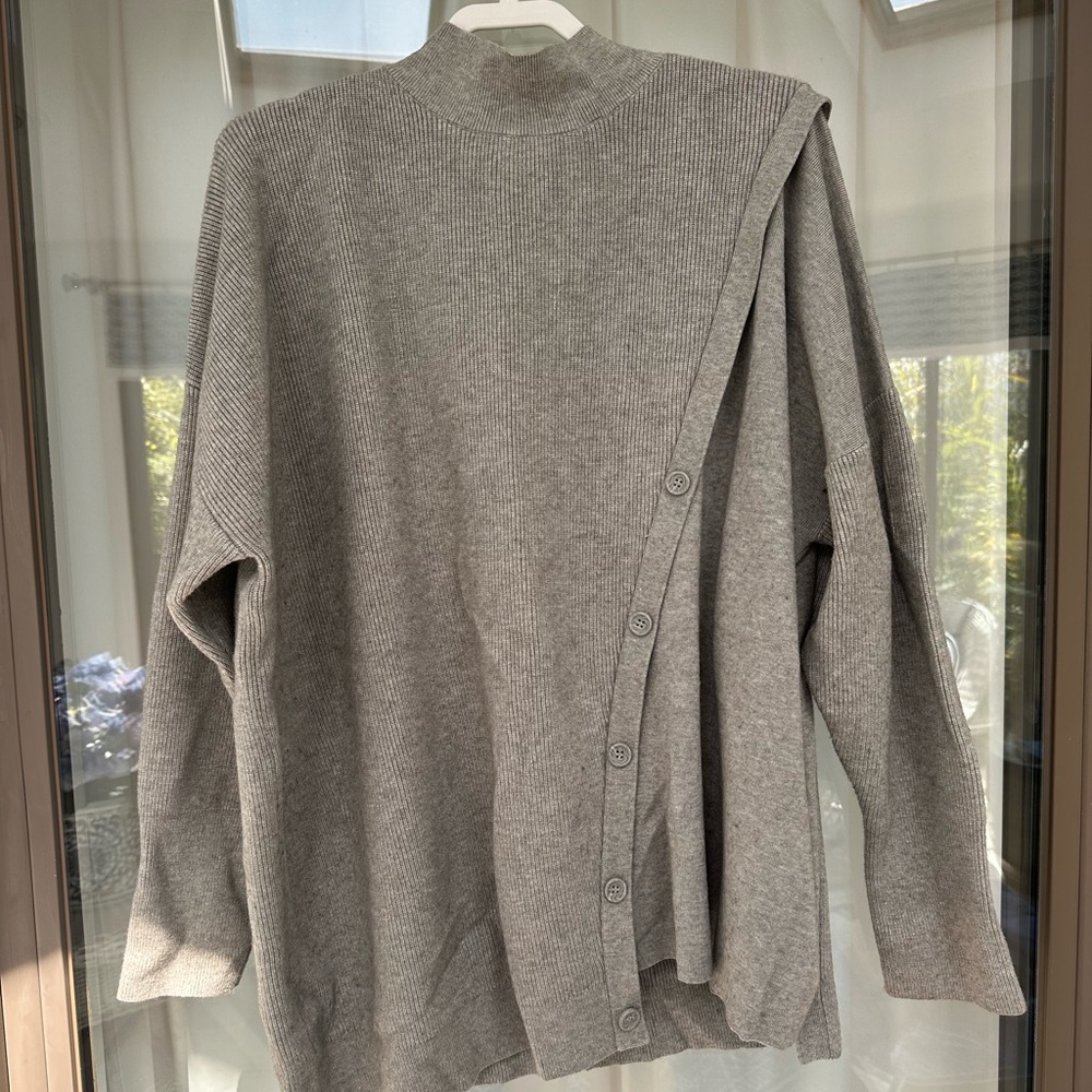 Halogen Light Gray Ribbed Mock Neck Sweater